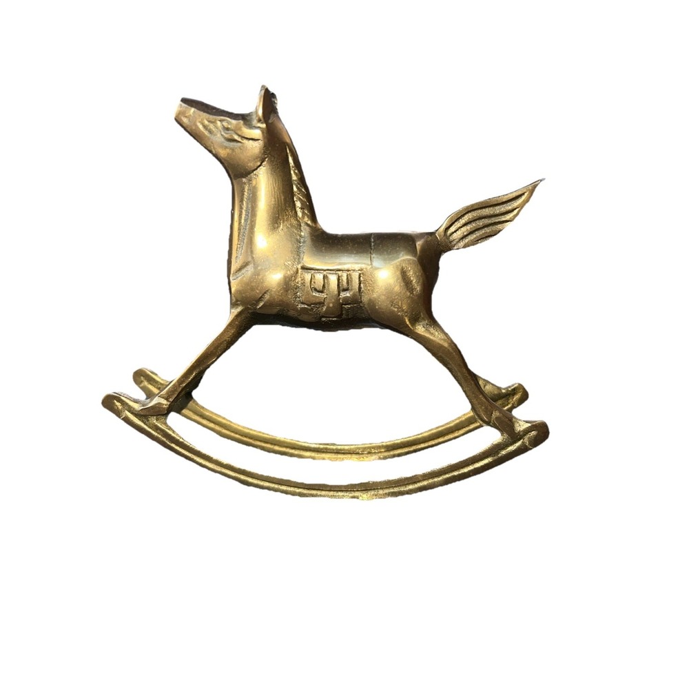 Vintage Solid Brass‎ Rocking Horse Figurine Made In Korea 6"tall 6" Wide - Picture 5 of 6